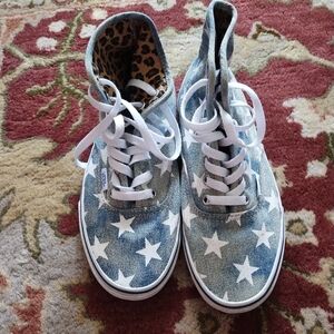 VANS Denim Star Print Leopard Lined Sneakers 7